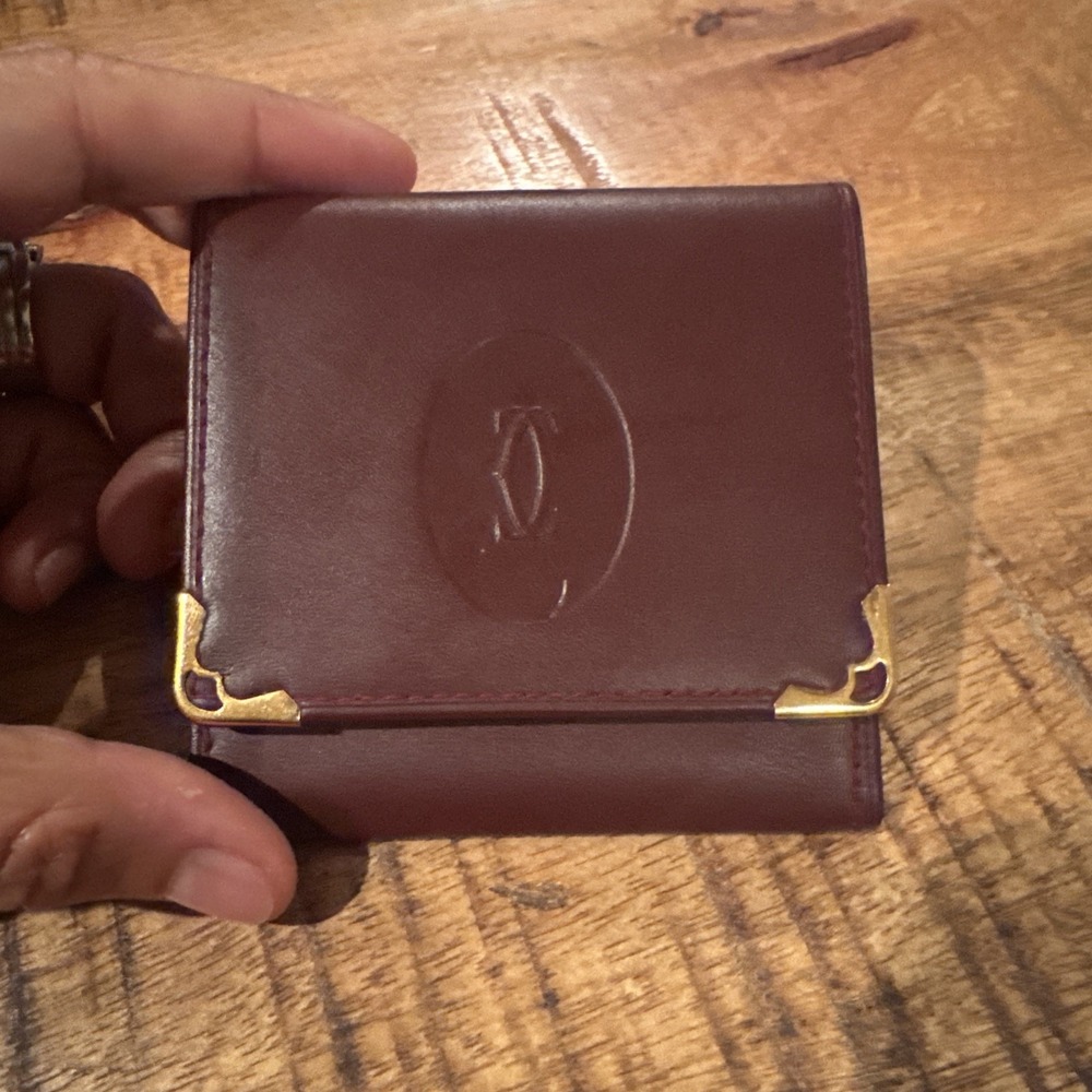 Authentic Cartier Must de‎ Cartier Coin Purse Bordeaux Leather Vintage Paris